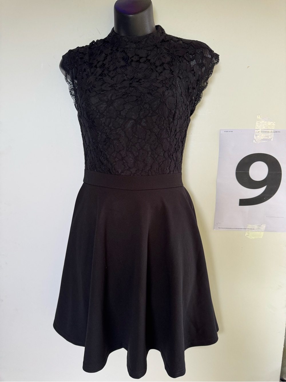 Black Lace Cap-Sleeve Fit & Flare Mini Dress